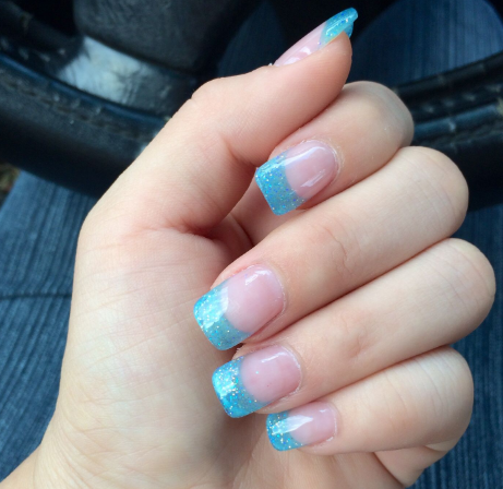 Chrome French Tips Light Blue Nails