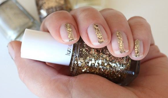 White Negative Space with Gold Fill White and Gold Nail