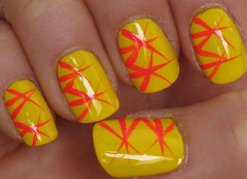 Abstract Orange Brushstrokes orange summer nails
