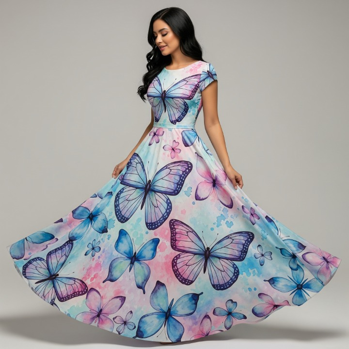 The Watercolor Butterfly Print Dress