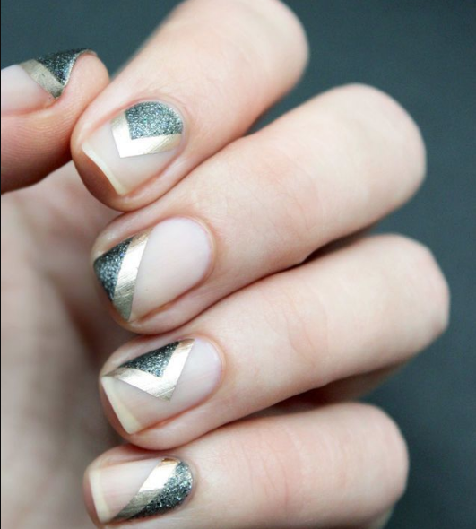 French Tip Nails Silver Negative Space