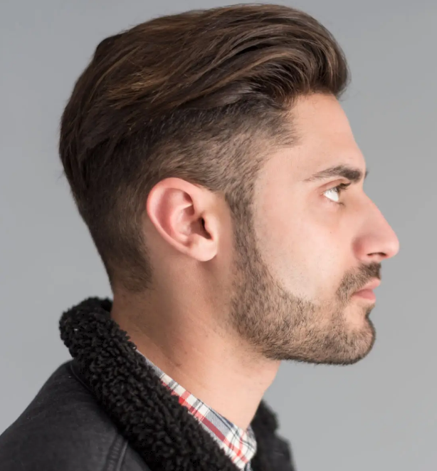 Short Parted Pompadour Taper Fade