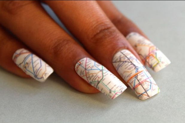White Base with Gold Constellation Maps White and Gold Nail