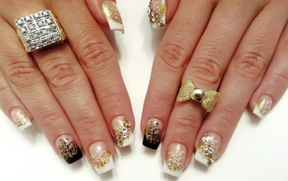 White Satin with Gold Wedding Ring Motifs