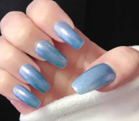 Shimmer Dust Overlay Light Blue Nails