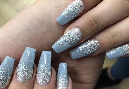 Diamond Dust Tips Light Blue Nails