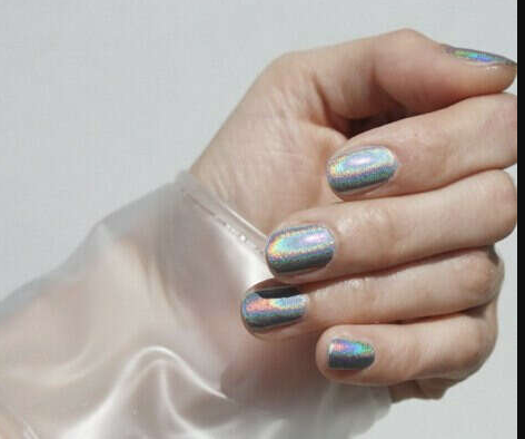 Holographic Silver French Tips