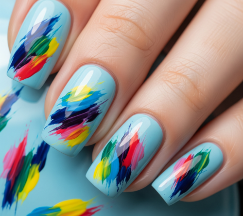 Abstract Brush Strokes Light Blue Nails