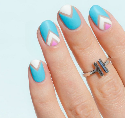 Negative Space Geometry light blue nails
