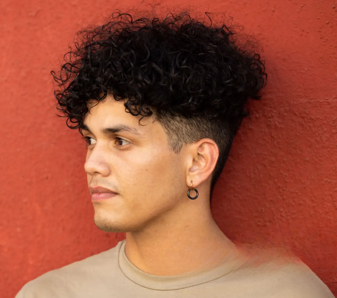 Curly Side Part with Mid Fade
