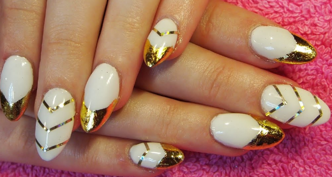 White French with Gold Cuticle Line