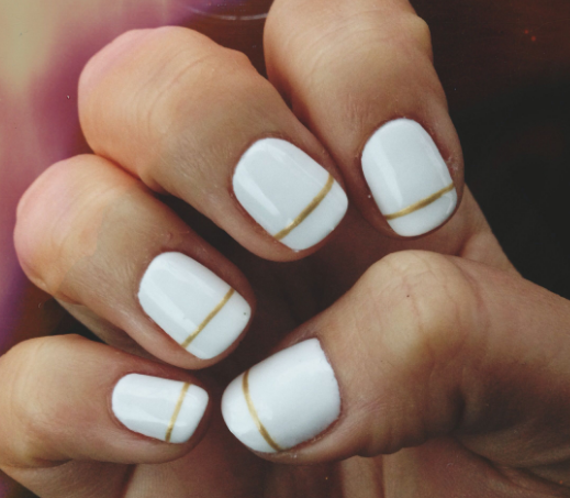 White Tips with Gold Nail Bed Highlighting