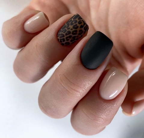 Matte Black Base with Subtle Brown Leopard Leopard Print nail