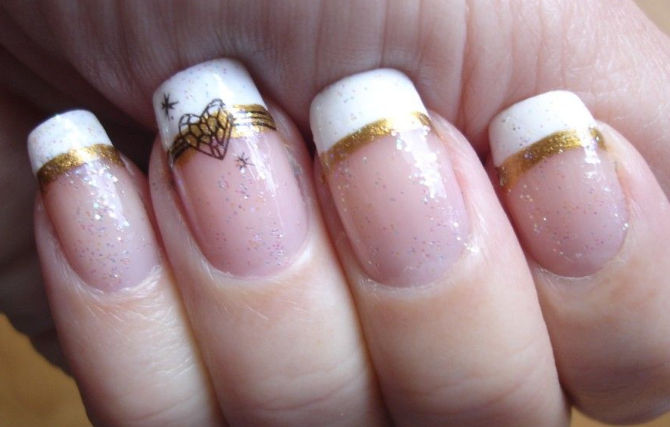 White French Tips with Gold Underline White and Gold Nail