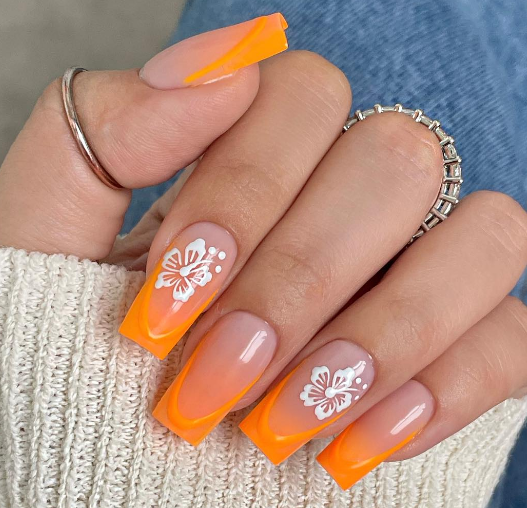 Mandarin French Tips orange summer nails