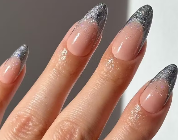 Silver Gradient French Tip Nails