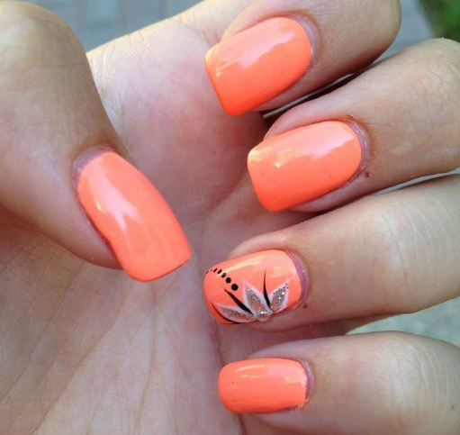 Coral Sunset Swirls orange summer nails