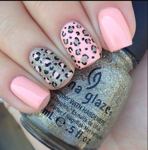 Soft Pink Nude with Charcoal Leopard Detail Leopard Print nail