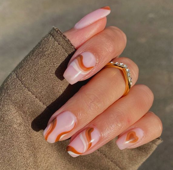 Caramel Swirl Square Fall Nail