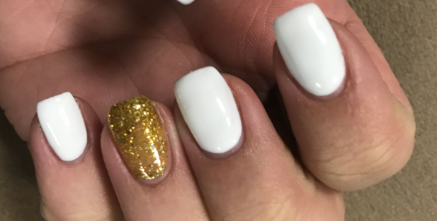 Matte White with Glossy Gold Details White and Gold Nail
