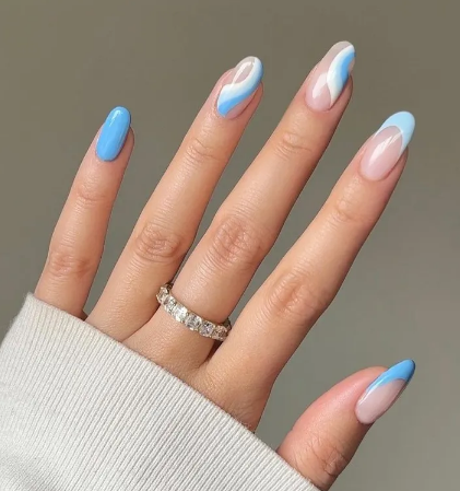 Minimalist Side Tips Light Blue Nails