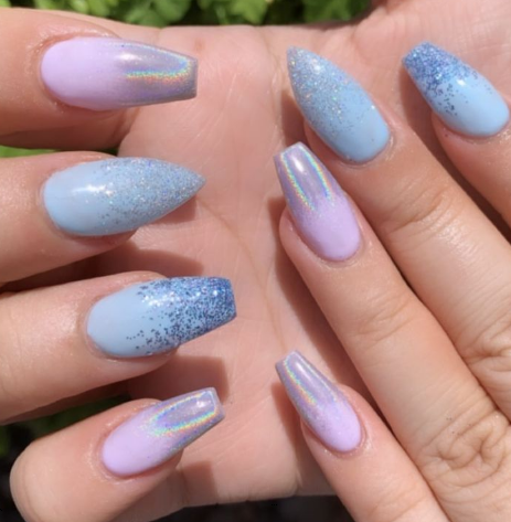 Baby Blue Chrome Finish Light Blue Nails