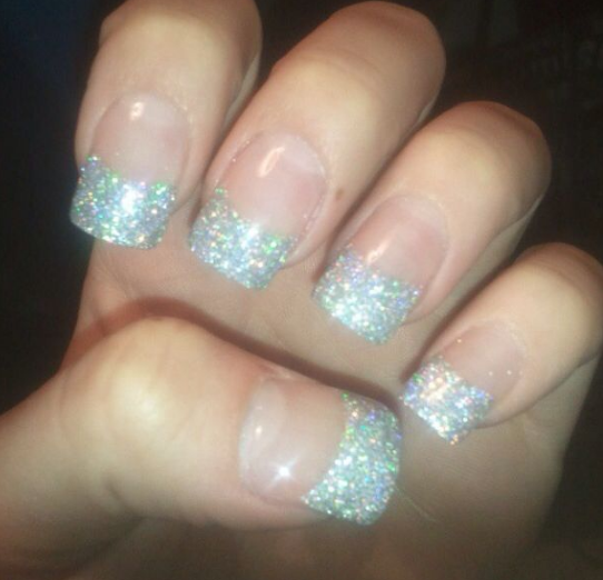 Silver Sand Effect French Tip Nails