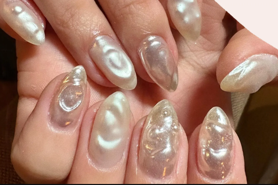 Mother-of-Pearl Inlay white fall nails