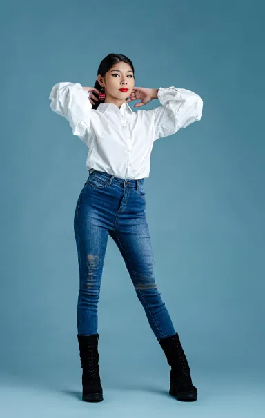 High-Waisted Denim with Tucked Blouses PolishedCurvyLooks