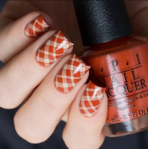 Orange Plaid Nails
burnt orange leaf nail art, burnt orange coquette nails