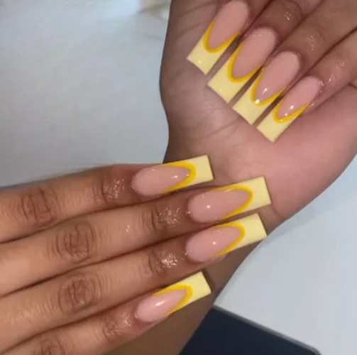 Double French NailDesignsForSummer yellow nail