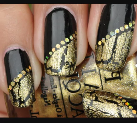 Abstract Gold Brushstrokes BlackNailDesigns