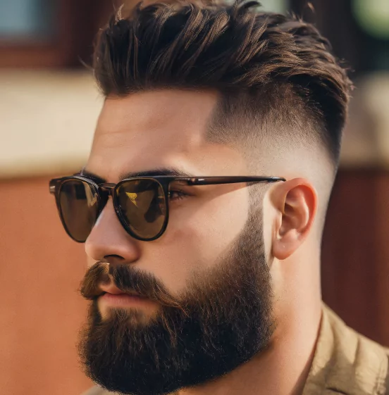 Messy Brush-Up Tousled mod cut for men with fringe and sculpted sideburns