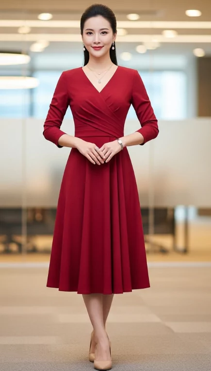 Office Chic: Red Dress with Professional Polish
sexy red dress
a woman in a red dress
