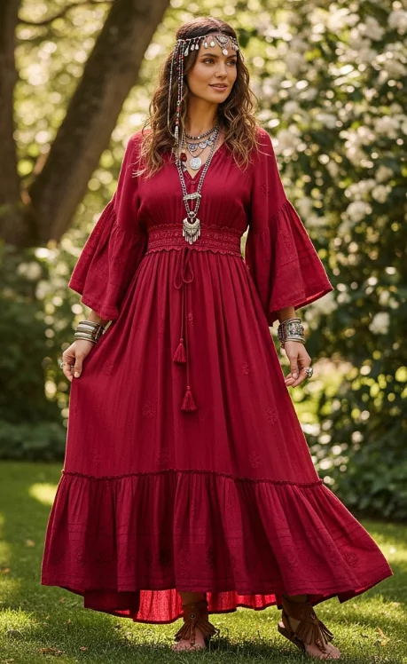 Festival Ready: Red Dress with Bohemian Flair
sexy red dress
a woman in a red dress