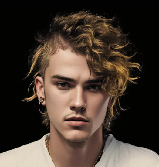 Disheveled Side-Sweep Fluffy curls with messy texture and volume for stylish men
