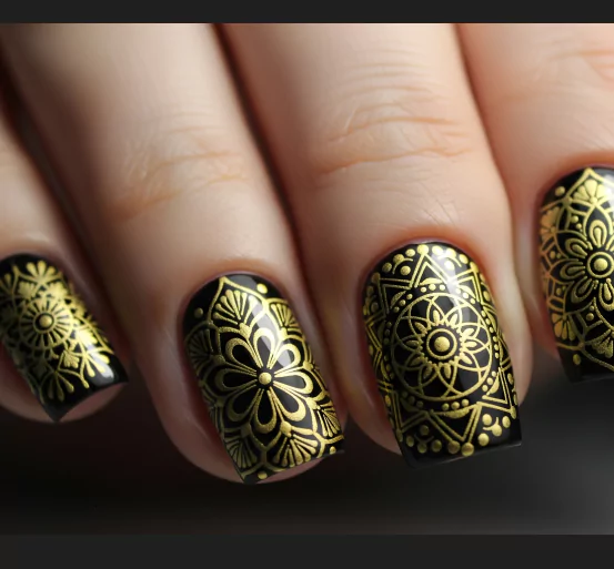Detailed Gold Mandala Patterns ChicNailInspo