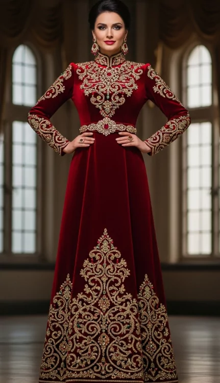 Bohemian Glam: Red Dress with Embellished Accessories