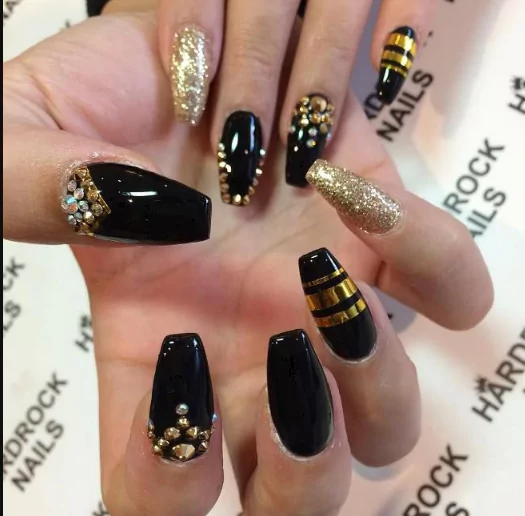 Black Lace Effect with Gold Accents ChicNailInspo