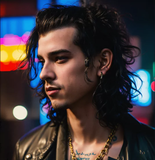 Modern Mullet Interpretation Messy shoulder-length hairstyle with natural waves for men