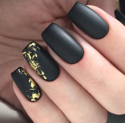 Matte Black with Gold Foil Accents BlackGoldNailDesigns