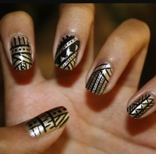 Geometric Gold Tribal Patterns PartyNails2025