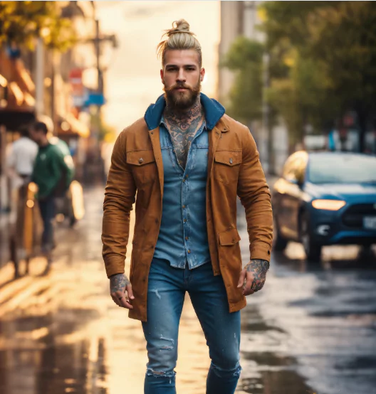Messy Man Bun Evolution Textured men’s haircut with choppy layers and matte finish