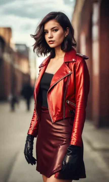 Casual Chic: Red Dress with Leather Jacket
sexy red dress
a woman in a red dress