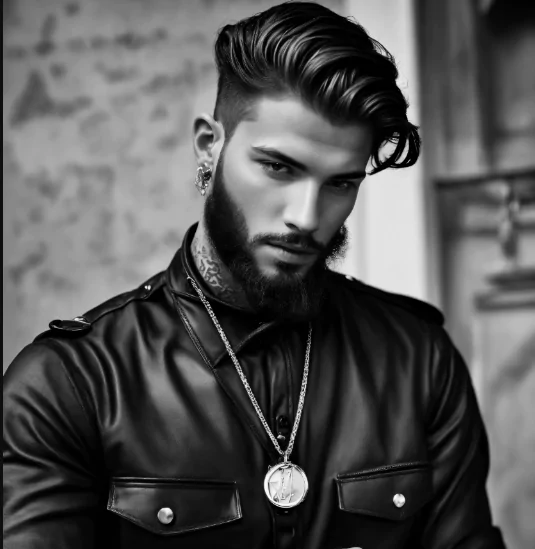 Relaxed Side Part Stylish messy man bun with loose strands and relaxed shape