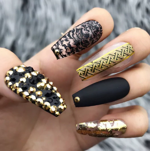 Black and Gold Animal Print Mix GoldNailArt
