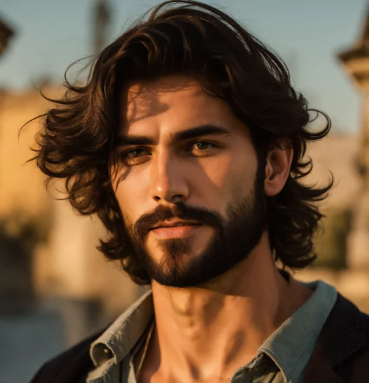Classic Flow Disheveled spiky hairstyle for men with mid skin fade and beard